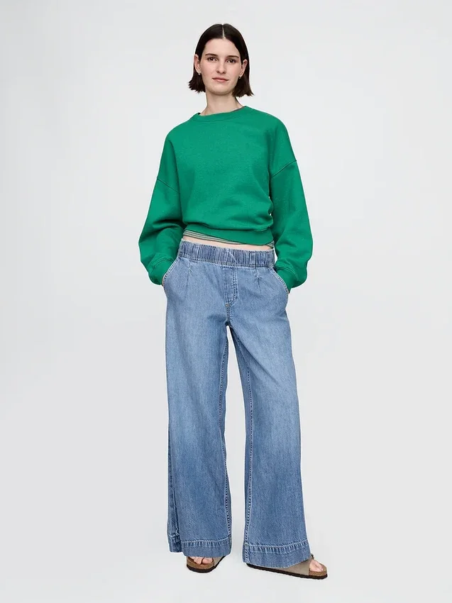 Ultramjuka, plisserade, avslappnade baggy-Jeans med medelhög midja