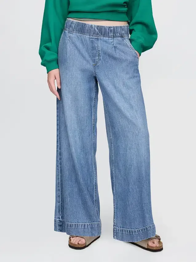Ultramjuka, plisserade, avslappnade baggy-Jeans med medelhög midja
