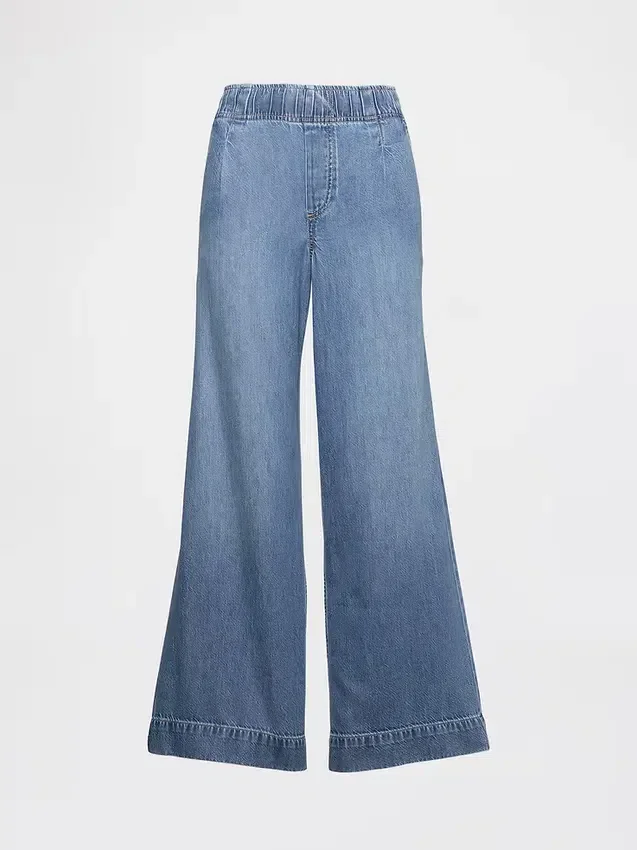 Ultramjuka, plisserade, avslappnade baggy-Jeans med medelhög midja