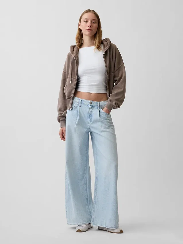 Ultramjuka, plisserade baggy-Jeans med medelhög midja