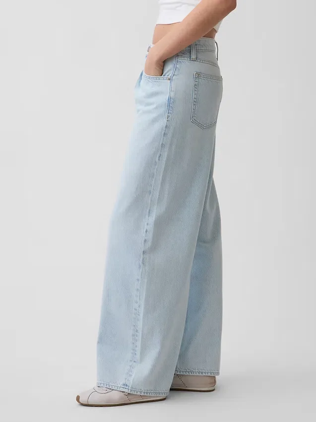 Ultramjuka, plisserade baggy-Jeans med medelhög midja