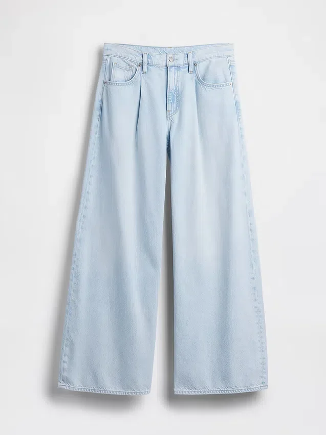 Ultramjuka, plisserade baggy-Jeans med medelhög midja