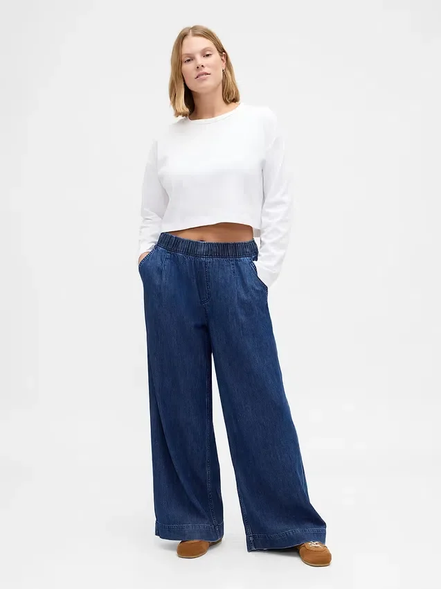 Ultramjuka, plisserade baggy-Jeans med medelhög midja