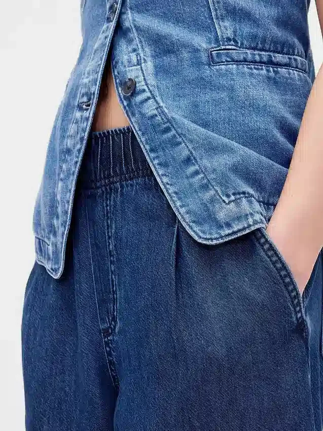 Ultramjuka, plisserade baggy-Jeans med medelhög midja