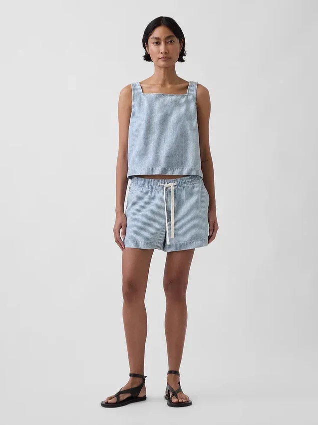 Ultramjuk, randig crop-top i denim