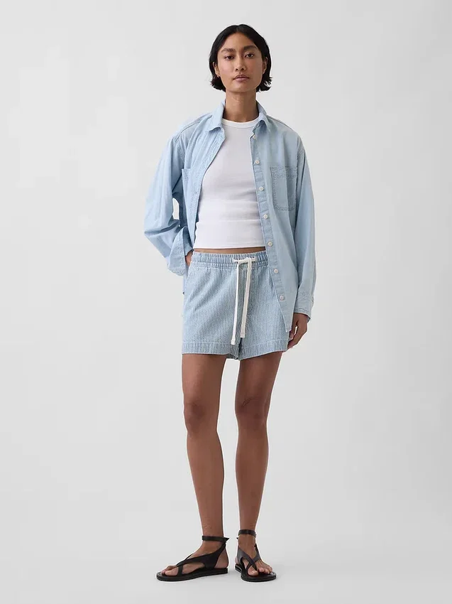 Ultramjuka, randiga Easy-Shorts i denim