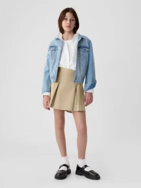 Uniformskjortkjol för barn i khaki med veck