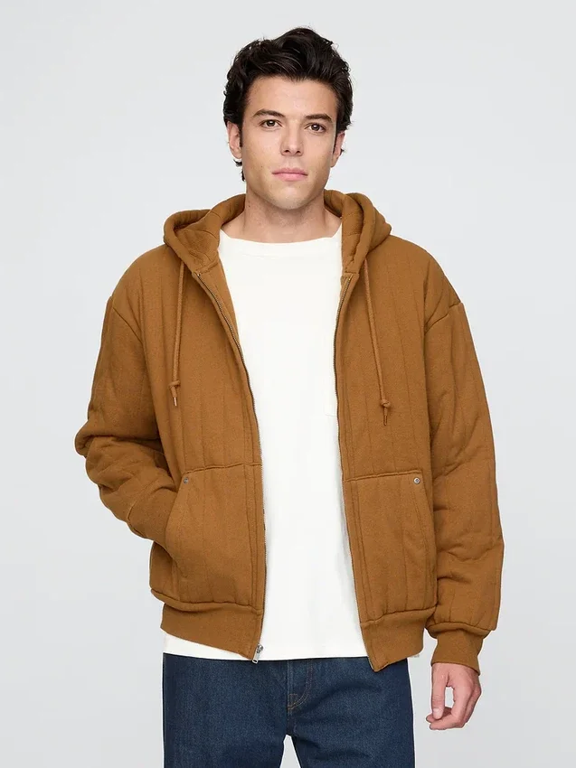 Vaffelfodrad, quiltad hoodie med dragkedja