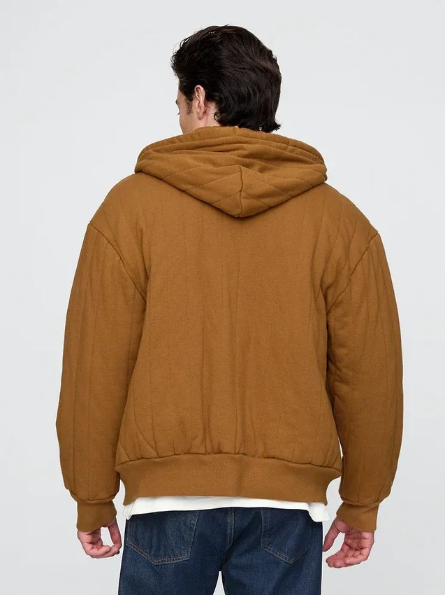 Vaffelfodrad, quiltad hoodie med dragkedja