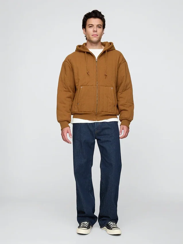 Vaffelfodrad, quiltad hoodie med dragkedja