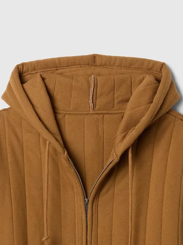 Vaffelfodrad, quiltad hoodie med dragkedja
