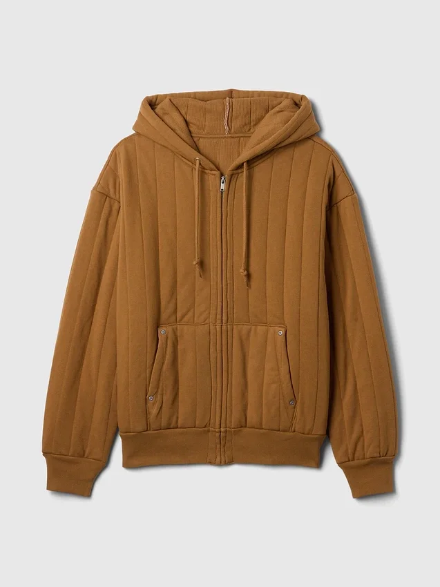 Vaffelfodrad, quiltad hoodie med dragkedja
