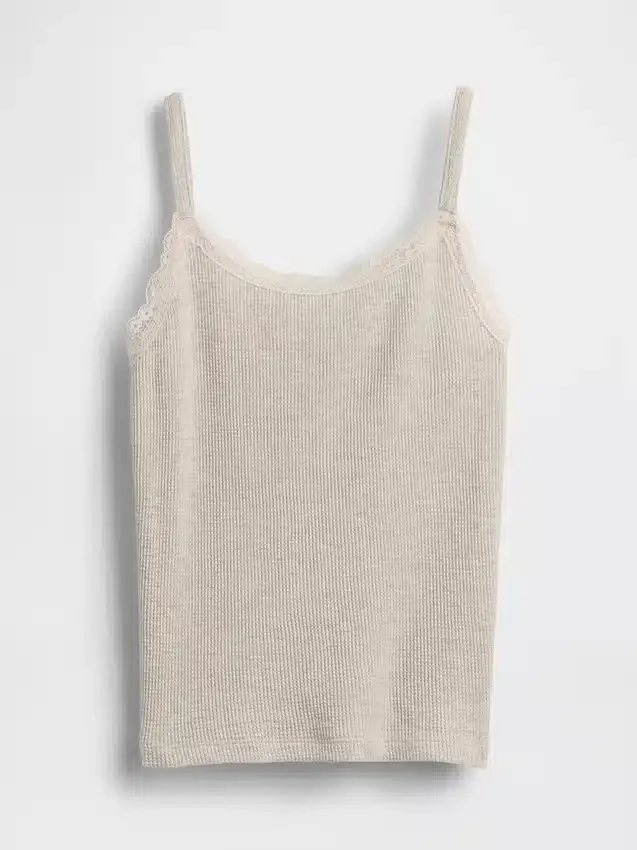 Vaffelstickad cami-top med spetskant för barn
