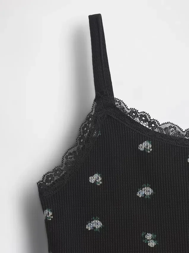 Vaffelstickad cami-top med spetskant för barn