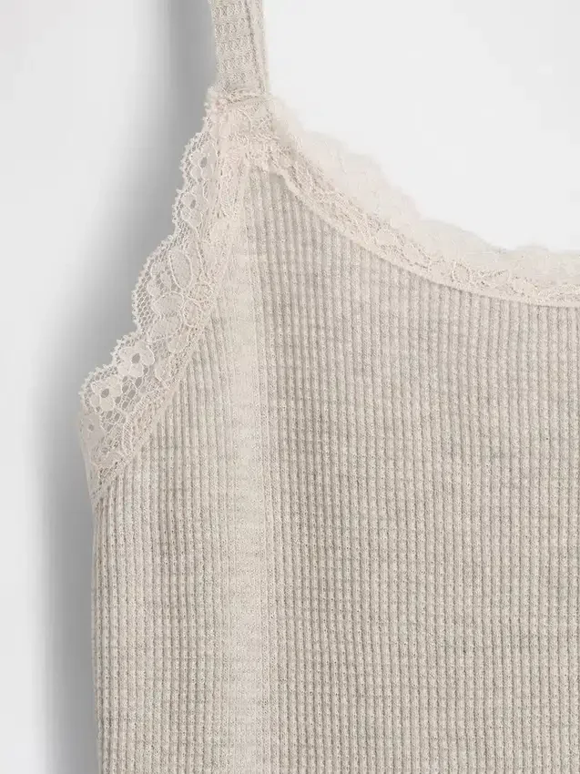 Vaffelstickad cami-top med spetskant för barn