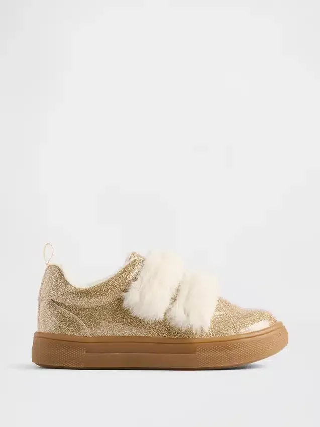Veganska sneakers med glitter och päls för småbarn