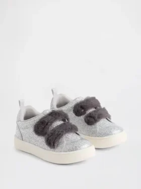 Veganska sneakers med glitter och päls för småbarn