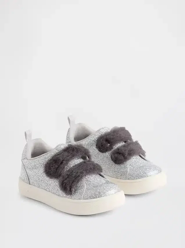 Veganska sneakers med glitter och päls för småbarn