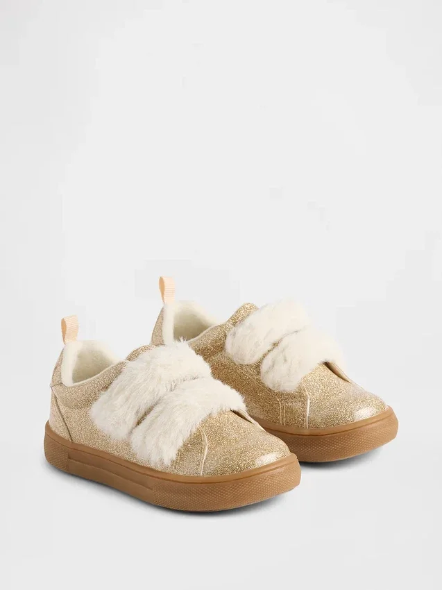 Veganska sneakers med glitter och päls för småbarn