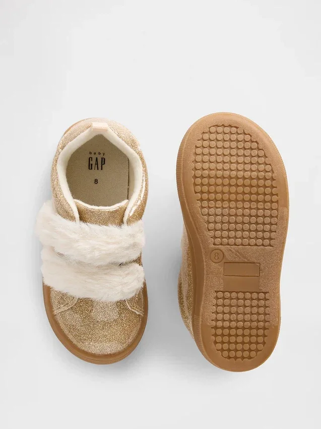 Veganska sneakers med glitter och päls för småbarn