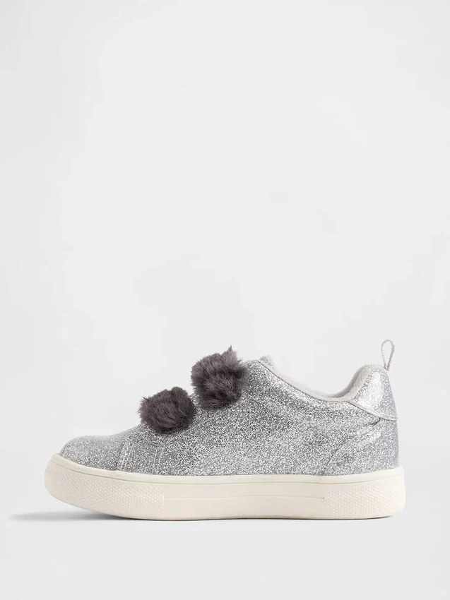 Veganska sneakers med glitter och päls för småbarn