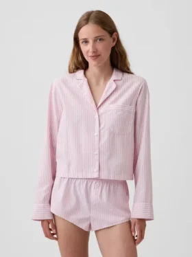 Överdimensionerad, kort pyjamas-skjorta i poplin