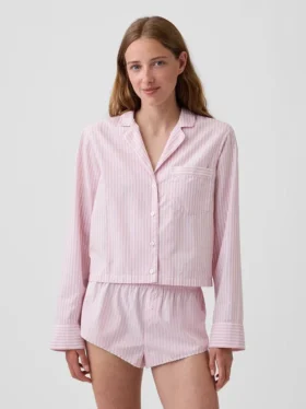 Överdimensionerad, kort pyjamas-skjorta i poplin