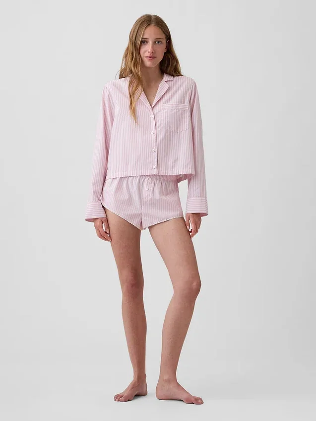 Överdimensionerad, kort pyjamas-skjorta i poplin