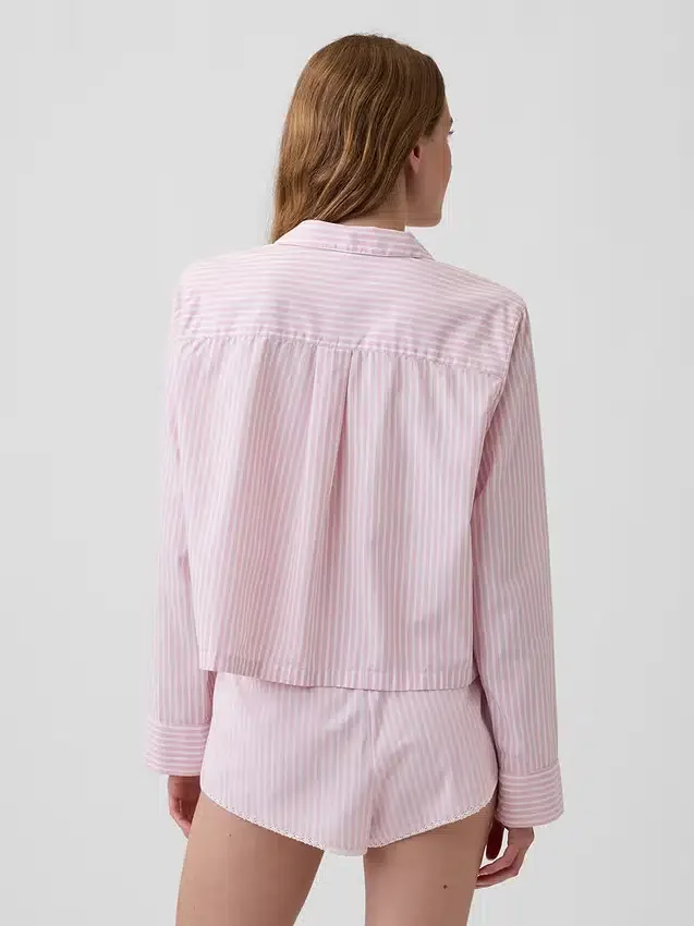 Överdimensionerad, kort pyjamas-skjorta i poplin