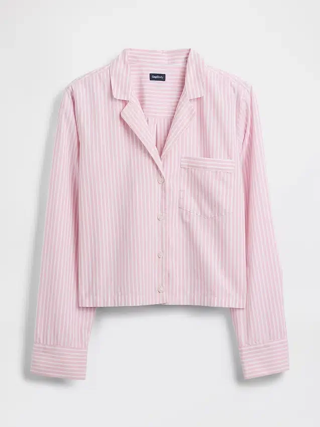Överdimensionerad, kort pyjamas-skjorta i poplin