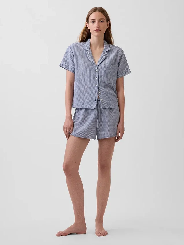 Överdimensionerad pyjamaskjorta i skrynklig gasväv