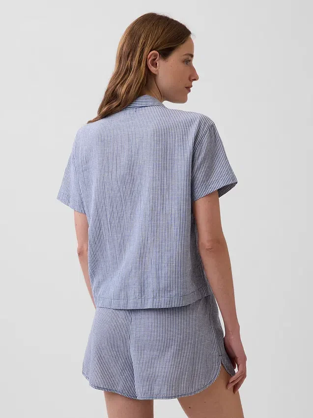 Överdimensionerad pyjamaskjorta i skrynklig gasväv