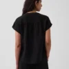 Överdimensionerad topp i bomullsgasväv med delad hals