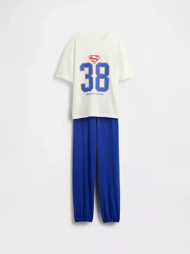 Överdimensionerat pyjamas-set med joggingsbyxor för barn med Superman-motiv