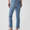 Vintage-jeans med medelhög midja, smal passform och slits i nederkanten