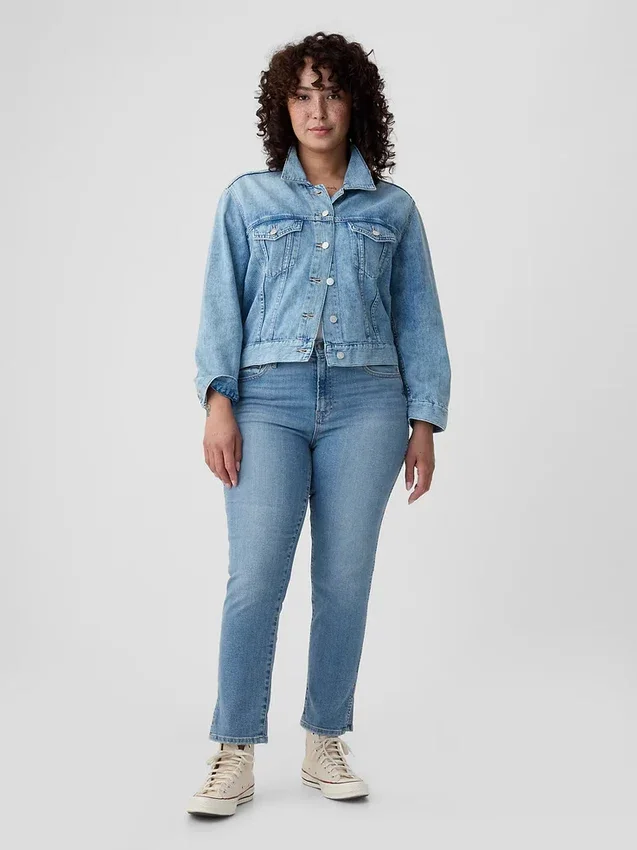 Vintage-jeans med medelhög midja, smal passform och slits i nederkanten