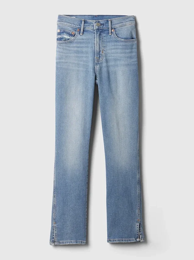 Vintage-jeans med medelhög midja, smal passform och slits i nederkanten