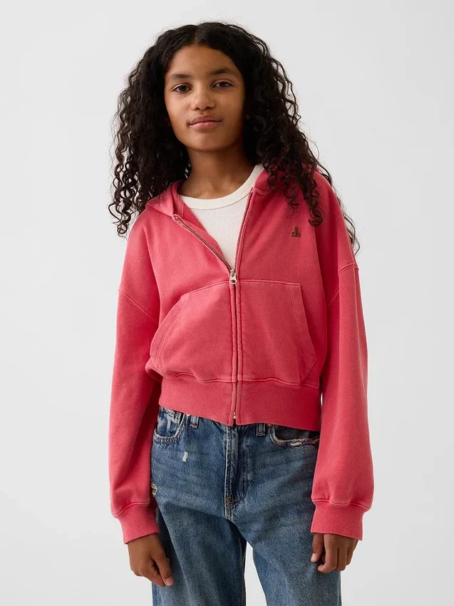 Vintagesoft-frotté-hoodie med dragkedja och kilformad passform för barn