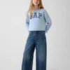 Vintagesoft-frottétröja med bred halsringning och logotyp för barn