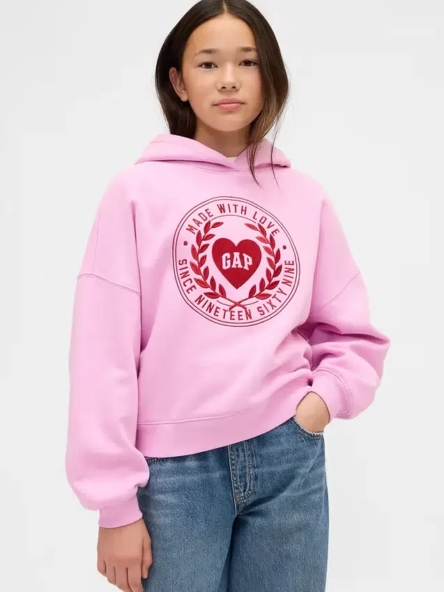 Vintagesoft-hoodie i barnstorlek med överdimensionerat hjärtmärke