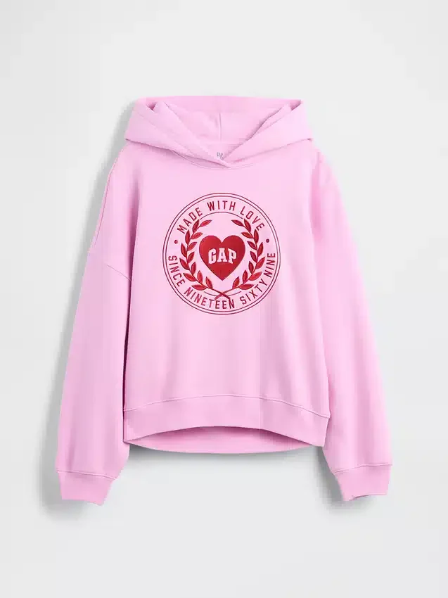 Vintagesoft-hoodie i barnstorlek med överdimensionerat hjärtmärke