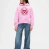Vintagesoft-hoodie i barnstorlek med överdimensionerat hjärtmärke