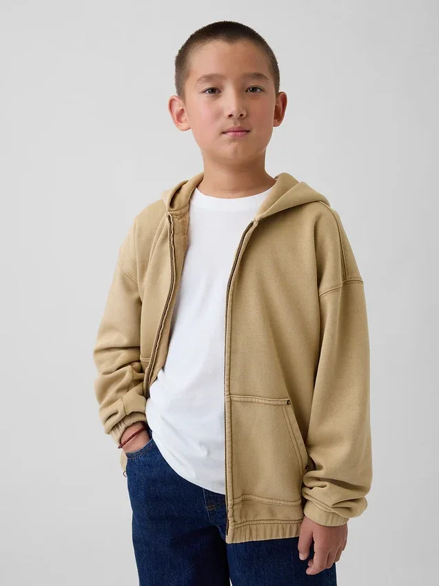 Vintagesoft-hoodie med dragkedja i avslappnad passform för barn