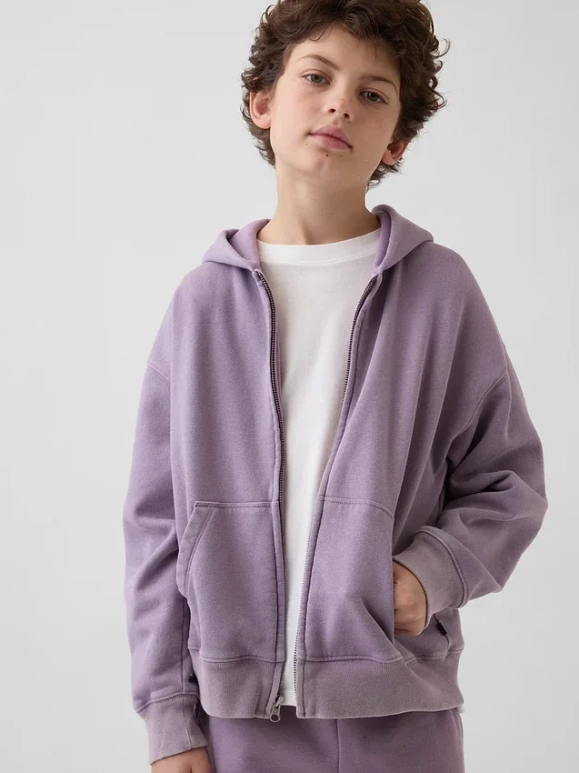 Vintagesoft-hoodie med dragkedja i avslappnad passform för barn