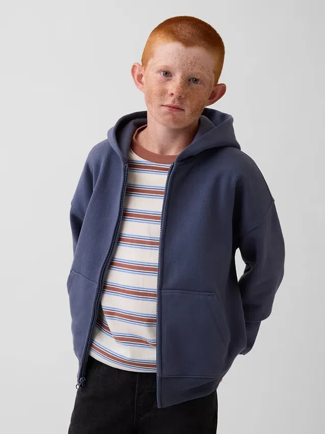 Vintagesoft-hoodie med dragkedja i avslappnad passform för barn