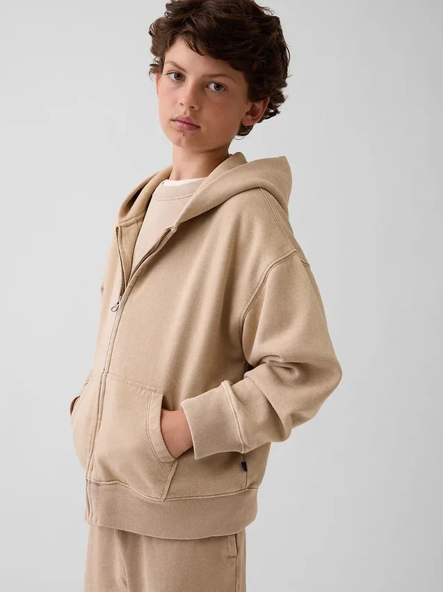 Vintagesoft-hoodie med dragkedja i avslappnad passform för barn