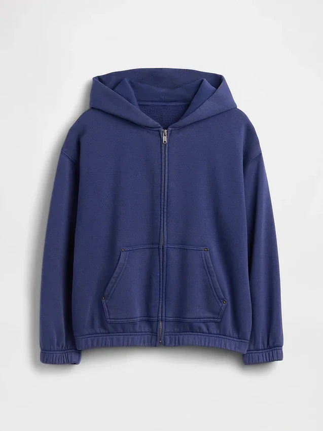 Vintagesoft-hoodie med dragkedja i avslappnad passform för barn