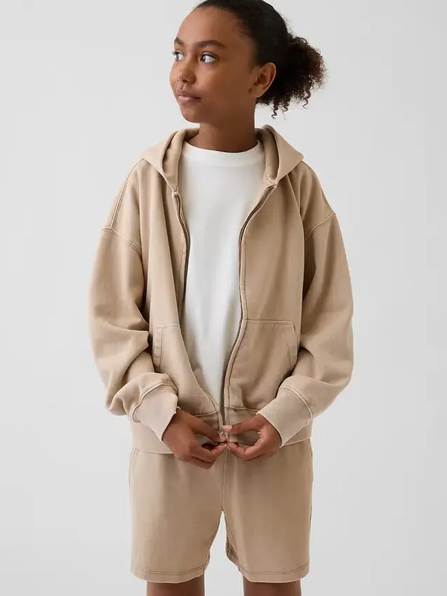 Vintagesoft-hoodie med dragkedja i avslappnad passform för barn