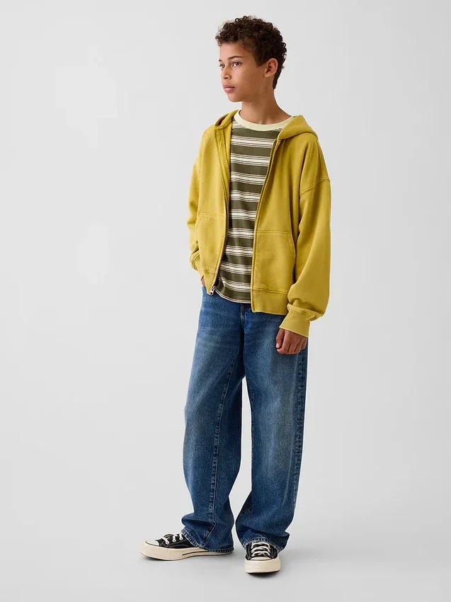 Vintagesoft-hoodie med dragkedja i avslappnad passform för barn