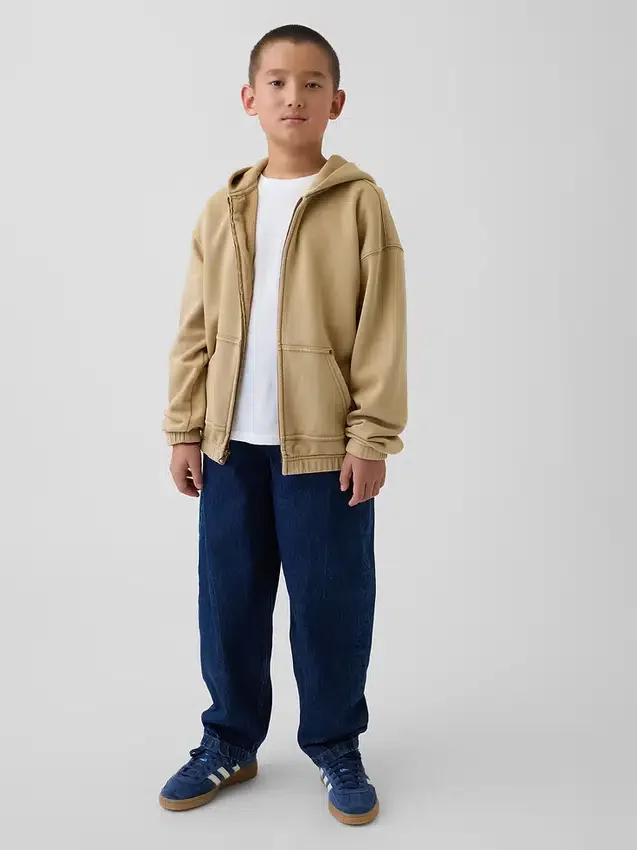 Vintagesoft-hoodie med dragkedja i avslappnad passform för barn